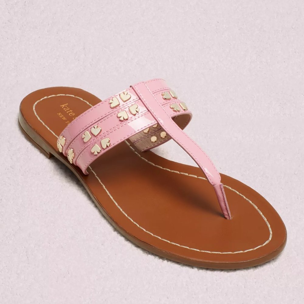 kate spade Pink Thong Sandal with Gold Spade Studs